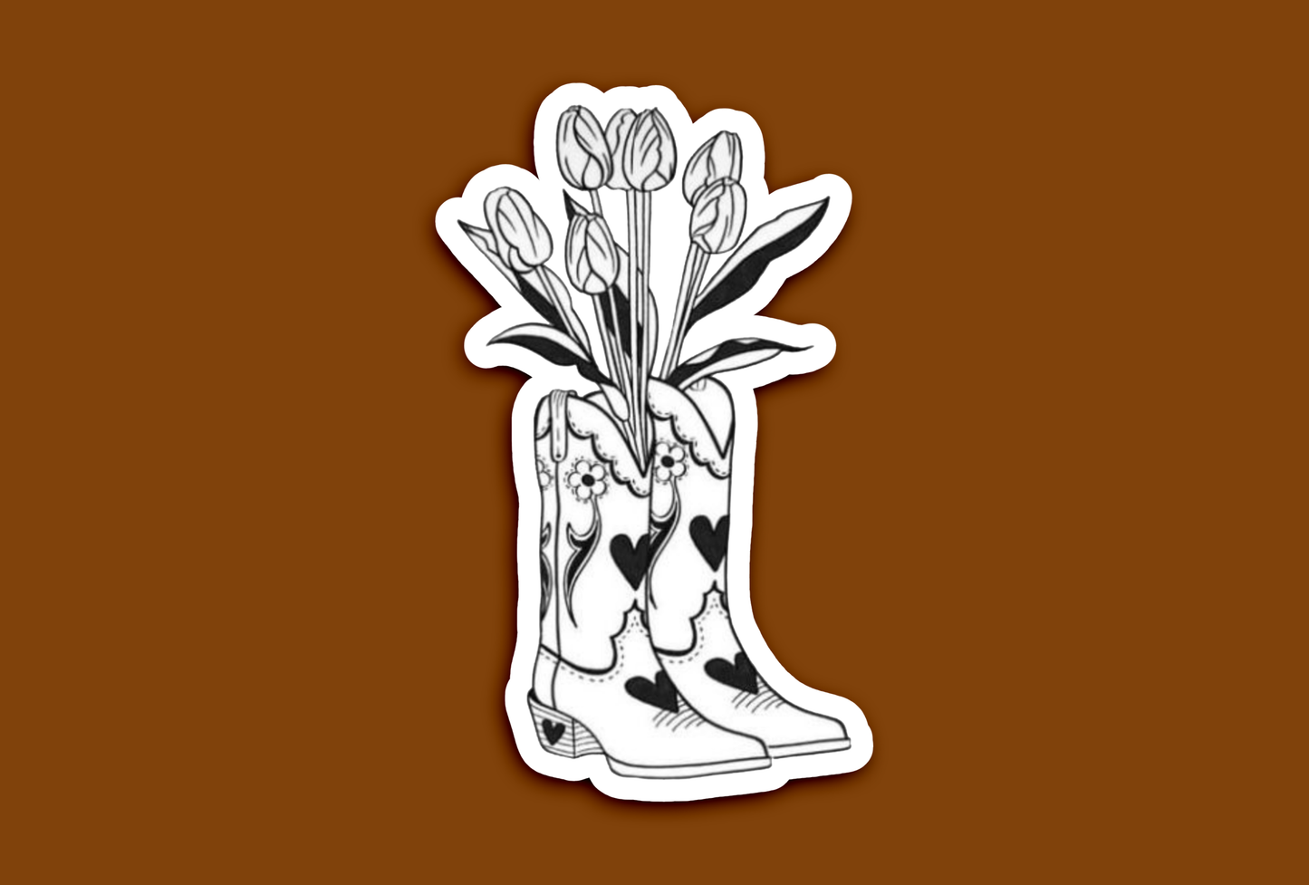 Cute Black and White Cowgirl Boots and Flower Sticker