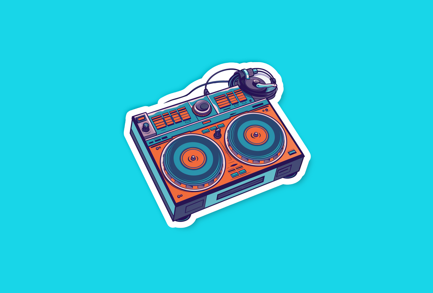 SImple Blue and Orange Retro DJ Deck Sticker