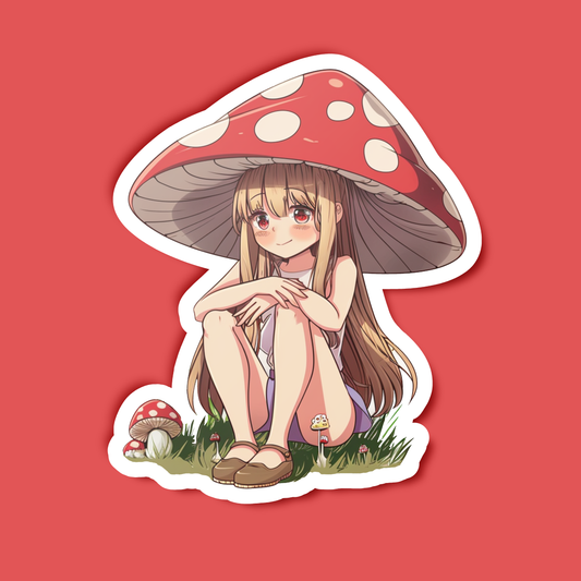 Anime Girl Sitting Under the Mushroom Sticker