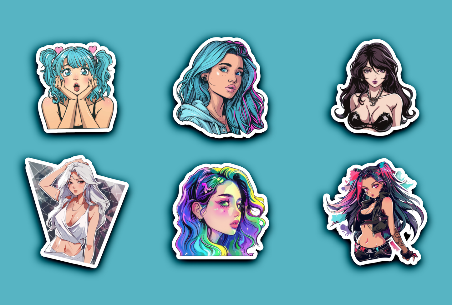 Anime Girls Sticker Pack (6 Stickers Included)