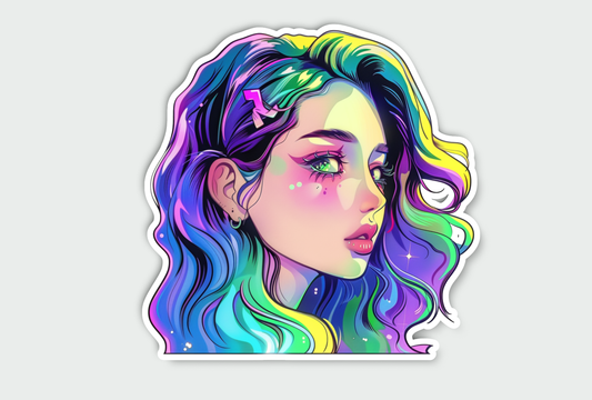 Colorful Hair Anime Girl Sticker