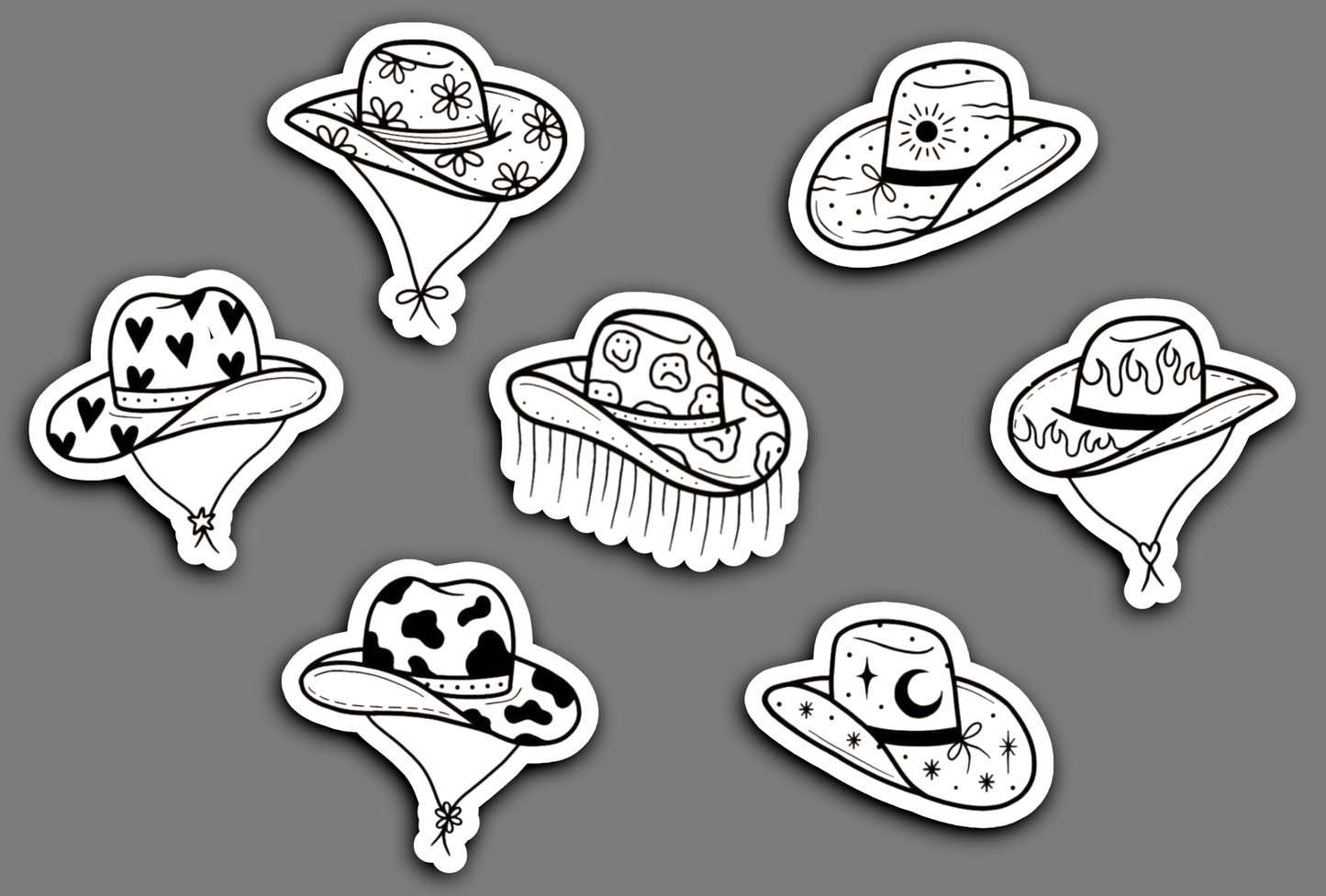 Cowboy and Cowgirl Hats Sticker Pack (All 7 Stickers Included)