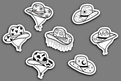 Cowboy and Cowgirl Hats Sticker Pack (All 7 Stickers Included)