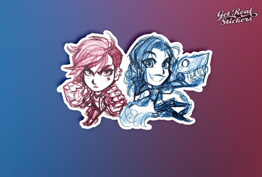 Jinx and Vi Hand Drawn Arcane League of Legends Style Sticker