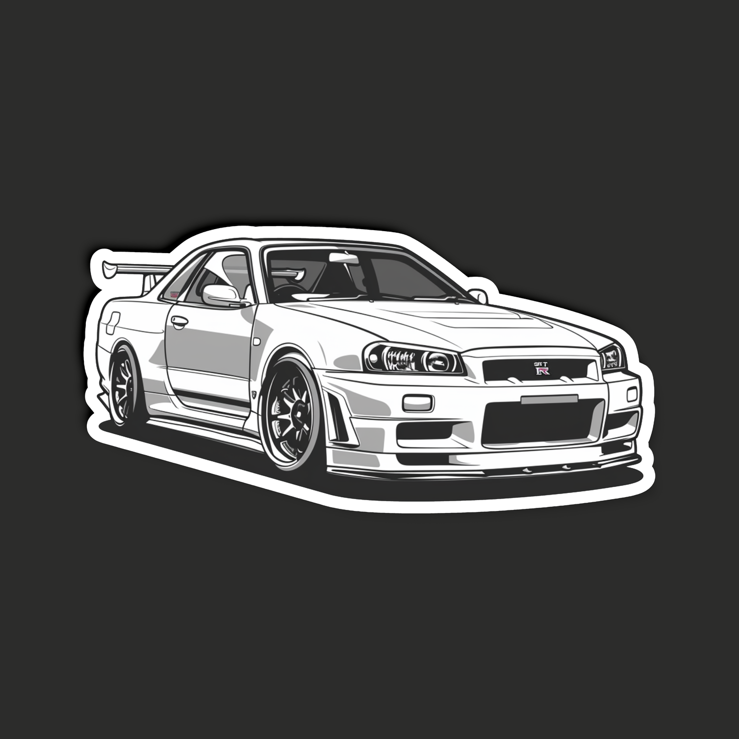 Old School Black and White GTR Car Sticker