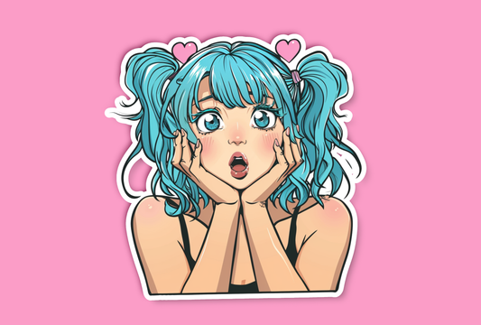 Pink Heart Blue Hair Blue Eyes Anime Girl Sticker