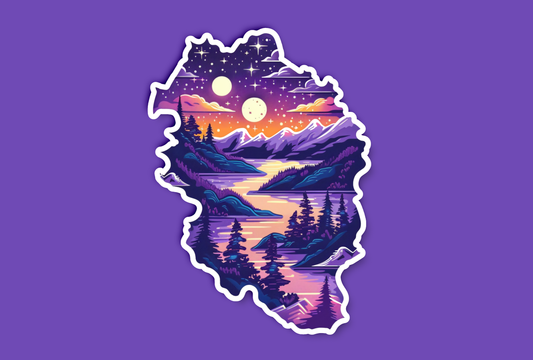 Purple Double Moon Mountain River Landscape Sticker