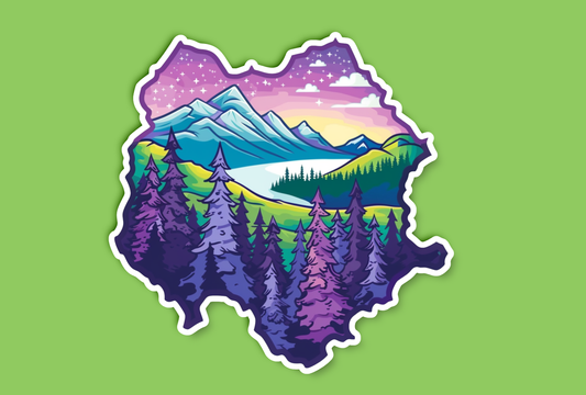 Purple Starry Mountain River Landscape Sticker