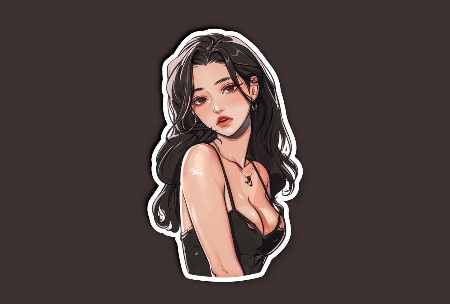 Realistic Dark Hair Anime Girl Sticker