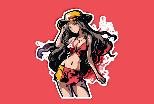 Red Color Splash Anime Girl Sticker