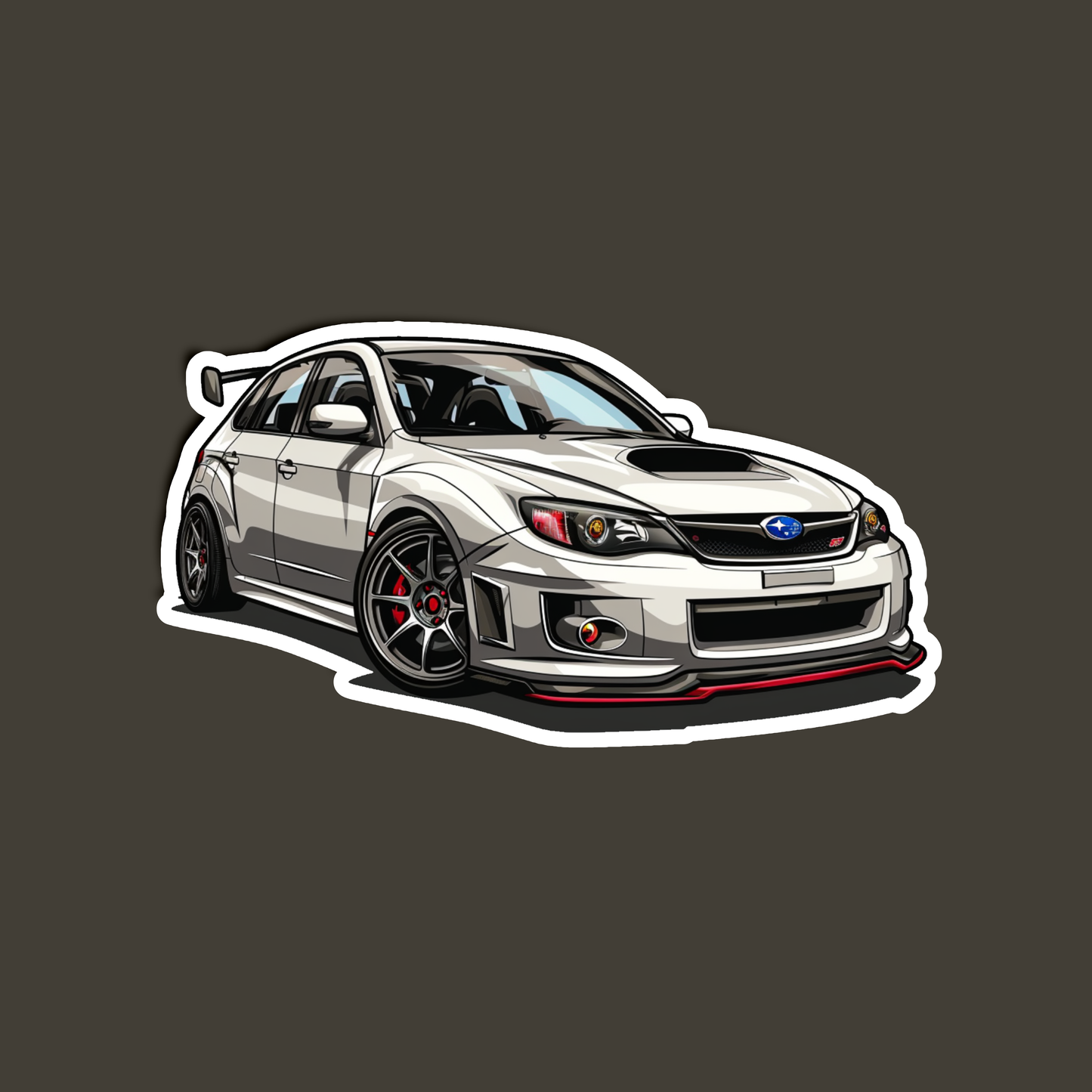 Tucked White Hatchback STI Style Car Sticker