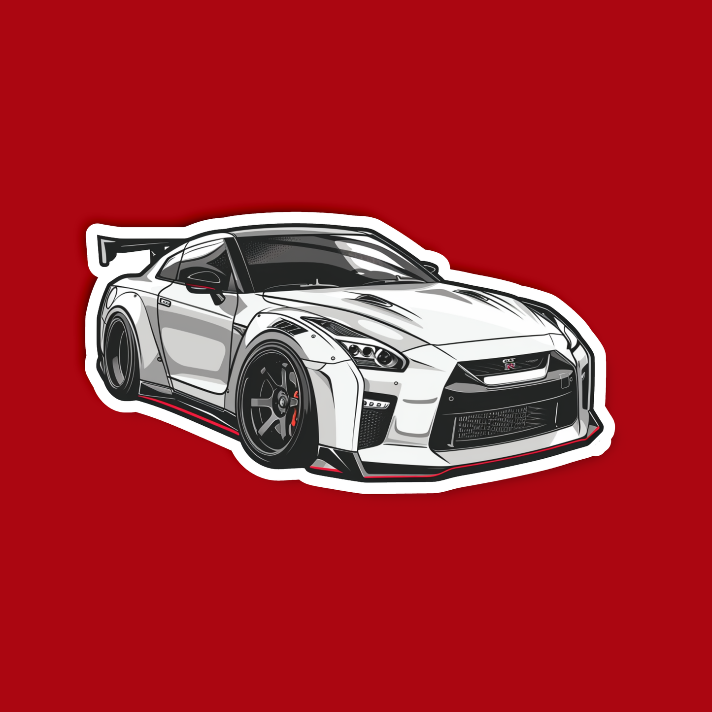 White and Red GTR Car Sticker